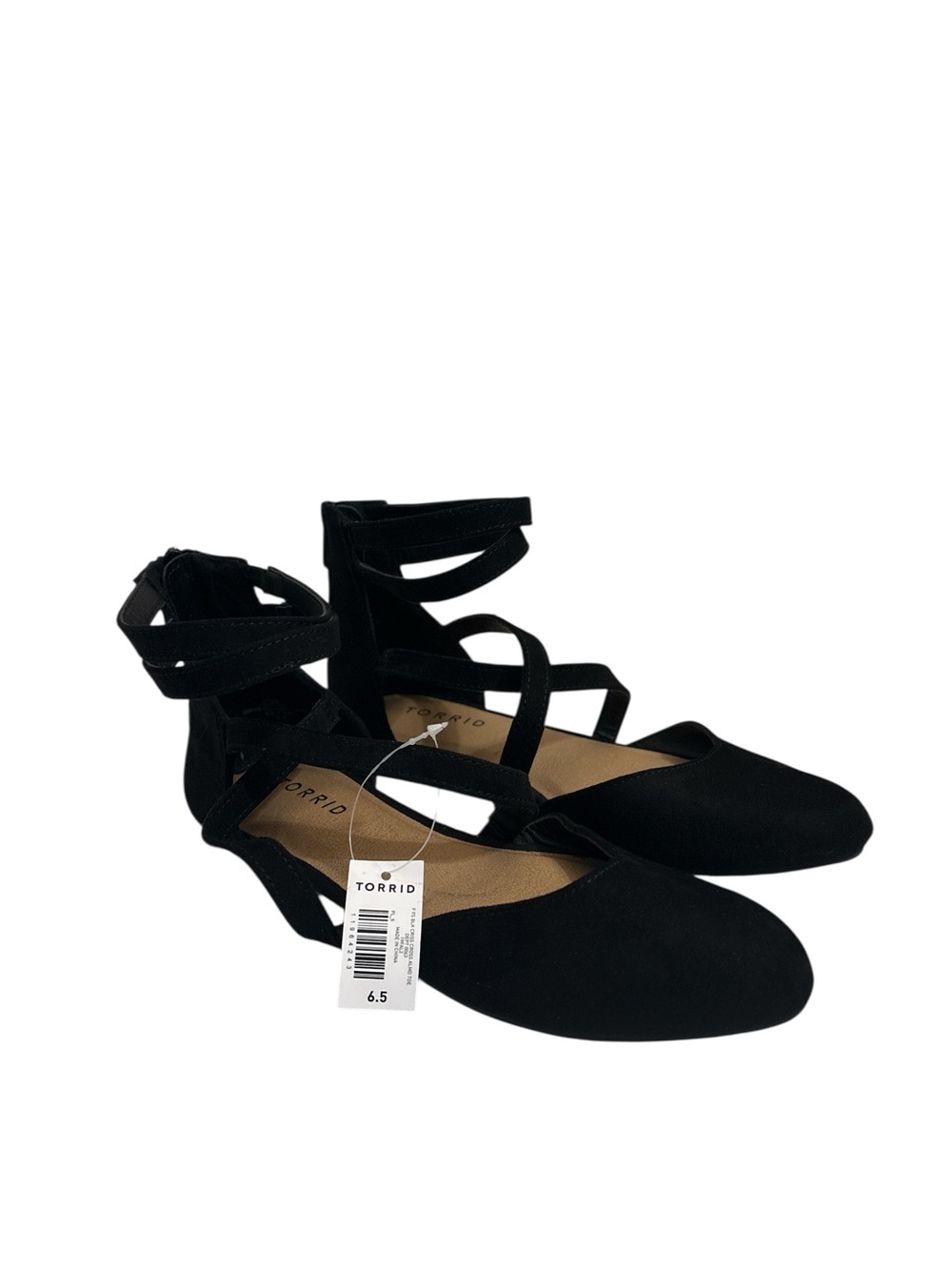 Torrid Black Strappy Ankle Strap Almond Toe Flats NWT Size 6.5